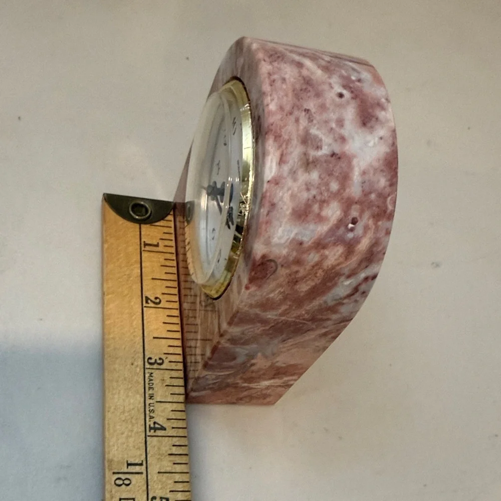 Vintage PINK GENUINE MARBLE STONE DESK TOP/TABLE CLOCK Steiger‎ Quartz Germany